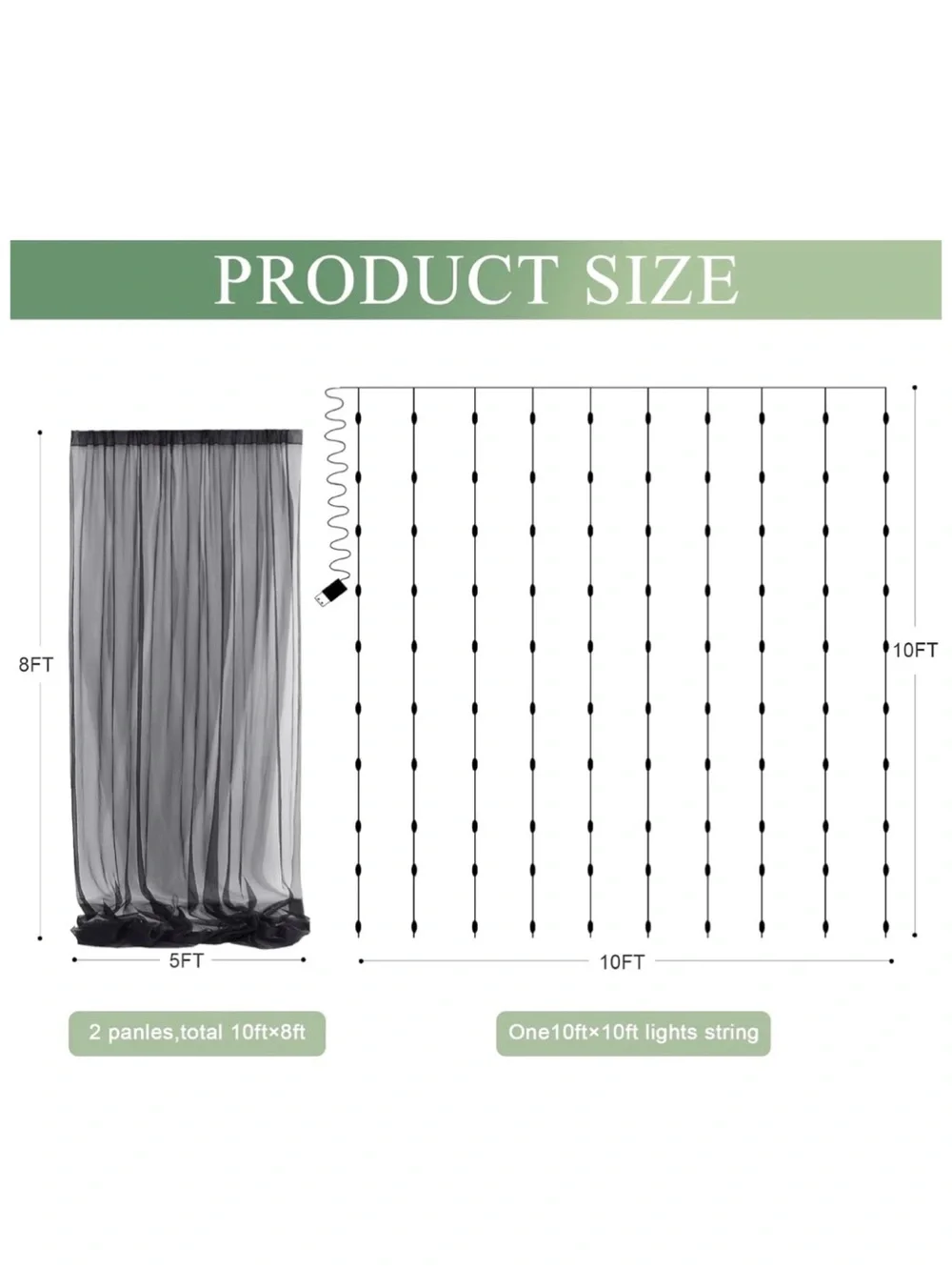 Black Tulle curtain backdrop w/ lights • wedding, celebration, photo booth 10x8’